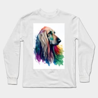 Watercolor Afghan Hound with Bright Rainbow Colors Long Sleeve T-Shirt